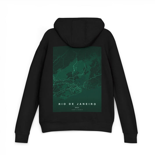 Rio de Janeiro Map Hoodie — Green Topographic Travel Sweatshirt