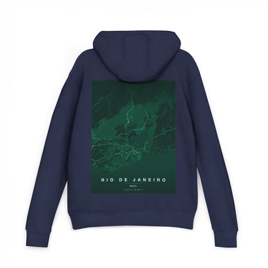 Rio de Janeiro Map Hoodie — Green Topographic Travel Sweatshirt