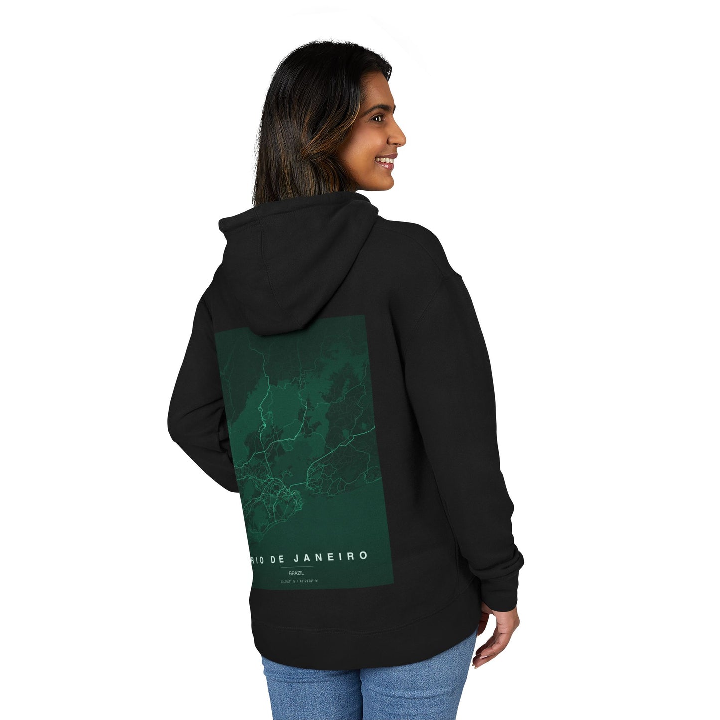 Rio de Janeiro Map Hoodie — Green Topographic Travel Sweatshirt